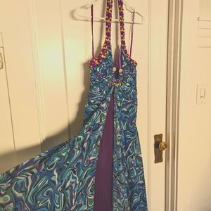 Beautiful formal dress: blue/purple/yellow Size L NWT